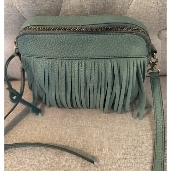 Fossil Sydney Fringe Blue Leather Small Crossbody Bag - Picture 2 of 14